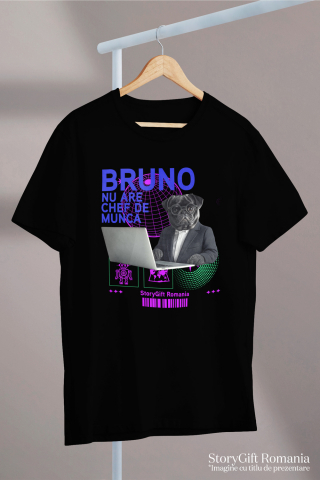 Tricou Barbati cu Animal In Costum Lucrand pe Laptop, Peronalizata cu Numele si Poza Animalului Tau cu imprimeu pe Fata, 100% Bumbac, Negru, M [2]