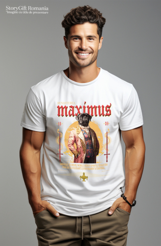 Tricou Barbati cu Animal In Costum Medieval, Portret, Peronalizata cu Numele si Poza Animalului Tau cu imprimeu pe Fata, 100% Bumbac, Alb, XS [1]
