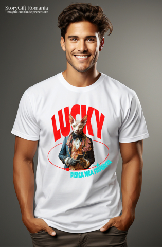 Tricou Barbati cu Animal in Costum Regal, cu Manusi si Telefonul in Mana, Peronalizata cu Numele si Poza Animalului Tau cu imprimeu pe Fata, 100% Bumbac, Alb, XS [1]