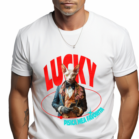 Personalizate cu Animalul Tau - Tricou Barbati cu Animal in Costum Regal, cu Manusi si Telefonul in Mana, Peronalizata cu Numele si Poza Animalului Tau cu imprimeu pe Fata, 100% Bumbac, Alb, XS