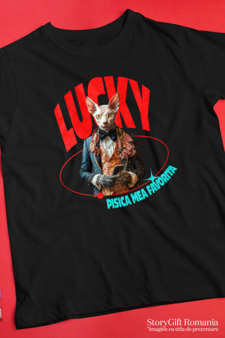 Tricou Barbati cu Animal in Costum Regal, cu Manusi si Telefonul in Mana, Peronalizata cu Numele si Poza Animalului Tau cu imprimeu pe Fata, 100% Bumbac, Negru, S [2]