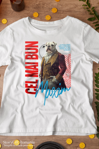 Tricou Barbati cu Animal In Costum Regal Renascentist, Peronalizata cu Numele si Poza Animalului Tau cu imprimeu pe Fata, 100% Bumbac, Alb, XS [2]