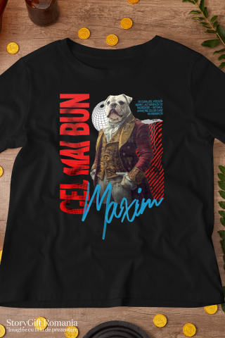 Tricou Barbati cu Animal In Costum Regal Renascentist, Peronalizata cu Numele si Poza Animalului Tau cu imprimeu pe Fata, 100% Bumbac, Negru, S [2]