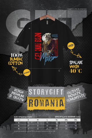 Tricou Barbati cu Animal In Costum Regal Renascentist, Peronalizata cu Numele si Poza Animalului Tau cu imprimeu pe Fata, 100% Bumbac, Negru, S [3]