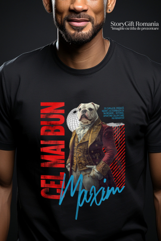 Tricou Barbati cu Animal In Costum Regal Renascentist, Peronalizata cu Numele si Poza Animalului Tau cu imprimeu pe Fata, 100% Bumbac, Negru, S [1]