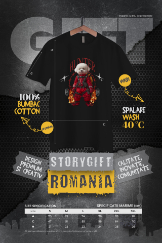 Tricou Barbati cu Animal In Costum Rosu Similar cu Deadpool, Flacari, Peronalizata cu Numele si Poza Animalului Tau cu imprimeu pe Fata, 100% Bumbac, Negru, S [3]