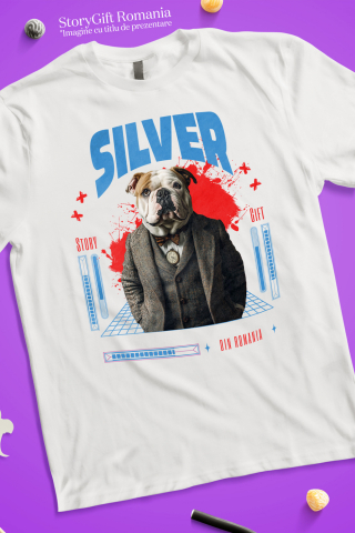 Tricou Barbati cu Animal in Costum si papion, Peronalizata cu Numele si Poza Animalului Tau cu imprimeu pe Fata, 100% Bumbac, Alb, XS [2]