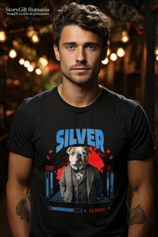 Tricou Barbati cu Animal in Costum si papion, Peronalizata cu Numele si Poza Animalului Tau cu imprimeu pe Fata, 100% Bumbac, Negru, M [1]