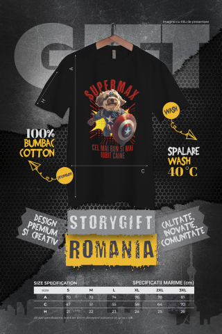 Tricou Barbati cu Animal In Costumul lui Capitanul America, Zburand, Scut, Peronalizata cu Numele si Poza Animalului Tau cu imprimeu pe Fata, 100% Bumbac, Negru, XS [3]