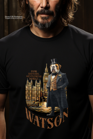 Tricou Barbati cu Animal in Costumul Regal din Londra, Peronalizata cu Numele si Poza Animalului Tau cu imprimeu pe Fata, 100% Bumbac, Negru, XS [1]