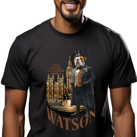 Personalizate cu Animalul Tau - Tricou Barbati cu Animal in Costumul Regal din Londra, Peronalizata cu Numele si Poza Animalului Tau cu imprimeu pe Fata, 100% Bumbac, Negru, XS