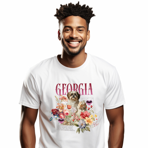 Personalizate cu Animalul Tau - Tricou Barbati cu Animal In Rochie de Mireasa cu Tort, Flori, Peronalizata cu Numele si Poza Animalului Tau cu imprimeu pe Fata, 100% Bumbac, Alb, XS