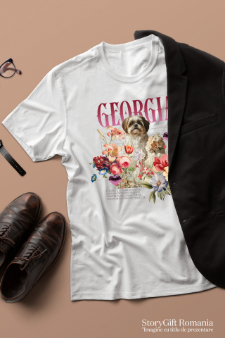 Tricou Femei cu Animal In Rochie de Mireasa cu Tort, Flori, Peronalizata cu Numele si Poza Animalului Tau cu imprimeu pe Fata, 100% Bumbac, Alb, M [2]