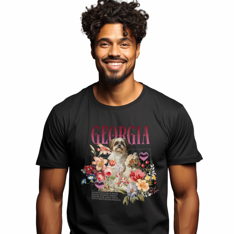 Personalizate cu Animalul Tau - Tricou Barbati cu Animal In Rochie de Mireasa cu Tort, Flori, Peronalizata cu Numele si Poza Animalului Tau cu imprimeu pe Fata, 100% Bumbac, Negru, XS