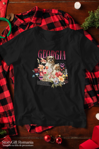 Tricou Femei cu Animal In Rochie de Mireasa cu Tort, Flori, Peronalizata cu Numele si Poza Animalului Tau cu imprimeu pe Fata, 100% Bumbac, Negru, XS [2]