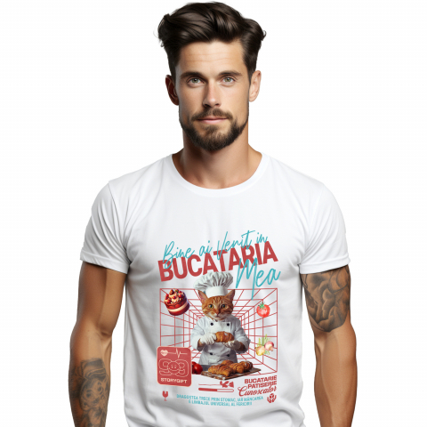 Personalizate cu Animalul Tau - Tricou Barbati cu Animal In Uniforma de Bucatar, Patiser, Peronalizata cu Numele si Poza Animalului Tau cu imprimeu pe Fata, 100% Bumbac, Alb, XS