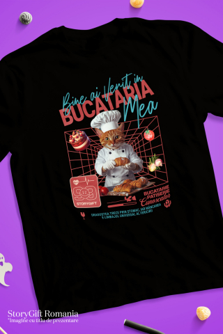Tricou Barbati cu Animal In Uniforma de Bucatar, Patiser, Peronalizata cu Numele si Poza Animalului Tau cu imprimeu pe Fata, 100% Bumbac, Negru, XS [2]