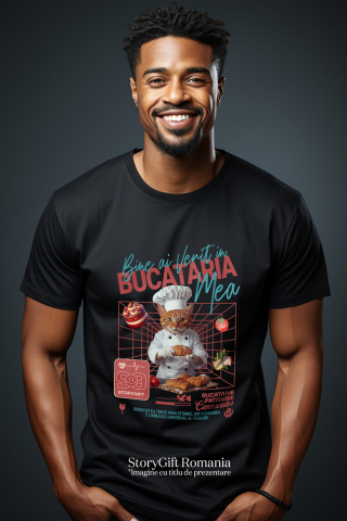 Tricou Barbati cu Animal In Uniforma de Bucatar, Patiser, Peronalizata cu Numele si Poza Animalului Tau cu imprimeu pe Fata, 100% Bumbac, Negru, XS [1]