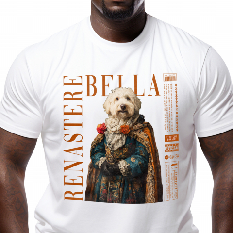 Personalizate cu Animalul Tau - Tricou Barbati cu Animal in Vesmant Regal Renascentist, Peronalizata cu Numele si Poza Animalului Tau cu imprimeu pe Fata, 100% Bumbac, Alb, XS