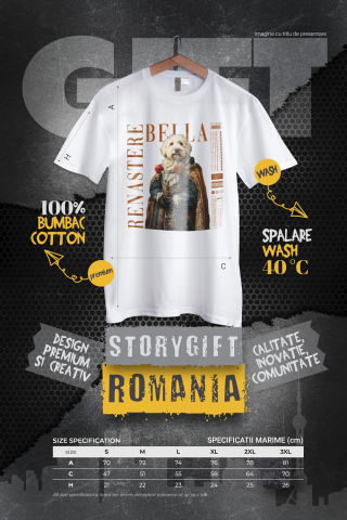 Tricou Barbati cu Animal in Vesmant Regal Renascentist, Peronalizata cu Numele si Poza Animalului Tau cu imprimeu pe Fata, 100% Bumbac, Alb, XS [3]