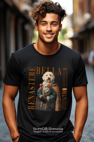 Tricou Barbati cu Animal in Vesmant Regal Renascentist, Peronalizata cu Numele si Poza Animalului Tau cu imprimeu pe Fata, 100% Bumbac, Negru, S [1]