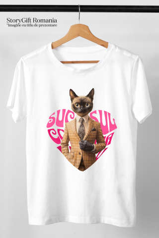 Tricou Femei cu Animal La Costum, Text in Forma de Inima , Peronalizata cu Numele si Poza Animalului Tau cu imprimeu pe Fata, 100% Bumbac, Alb, M [2]