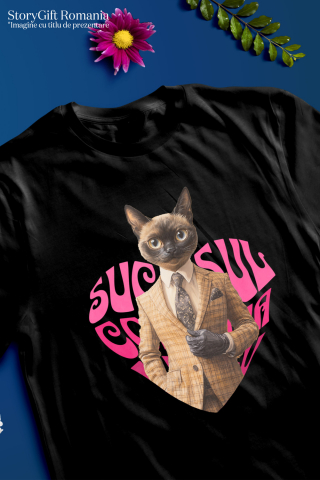 Tricou Barbati cu Animal La Costum, Text in Forma de Inima , Peronalizata cu Numele si Poza Animalului Tau cu imprimeu pe Fata, 100% Bumbac, Negru, XS [2]