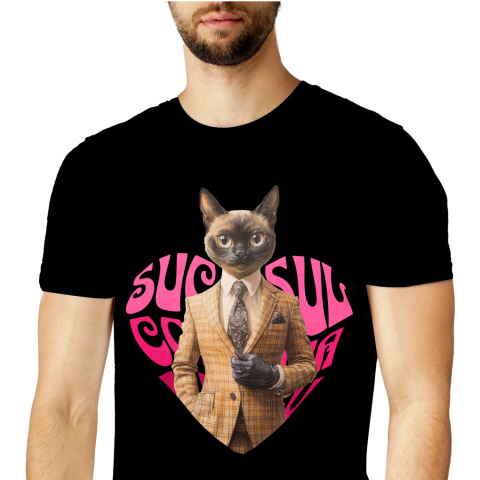 Personalizate cu Animalul Tau - Tricou Barbati cu Animal La Costum, Text in Forma de Inima , Peronalizata cu Numele si Poza Animalului Tau cu imprimeu pe Fata, 100% Bumbac, Negru, XS