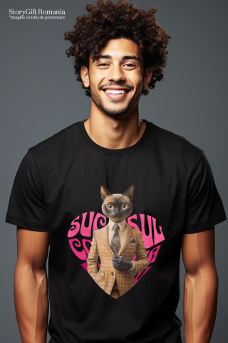 Tricou Barbati cu Animal La Costum, Text in Forma de Inima , Peronalizata cu Numele si Poza Animalului Tau cu imprimeu pe Fata, 100% Bumbac, Negru, XS [1]