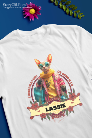 Tricou Femei cu Animal La Cumparaturi, Moda, Fashion, Peronalizata cu Numele si Poza Animalului Tau cu imprimeu pe Fata, 100% Bumbac, Alb, M [2]