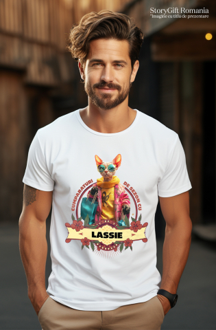 Tricou Barbati cu Animal La Cumparaturi, Moda, Fashion, Peronalizata cu Numele si Poza Animalului Tau cu imprimeu pe Fata, 100% Bumbac, Alb, XS [1]