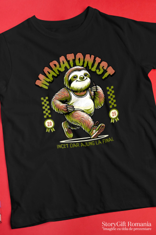 Tricou Femei, Barbati, Copii, Fata, Baiat, Unisex Personalizat Animal Leneș Maratonist – Design Amuzant pentru Iubitorii de Sport [2]