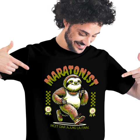 Sport - Tricou Femei, Barbati, Copii, Fata, Baiat, Unisex Personalizat Animal Leneș Maratonist – Design Amuzant pentru Iubitorii de Sport