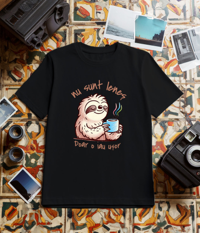 Tricou Femei, Barbati, Copii, Fata, Baiat, Unisex Personalizat Animal Leneș cu Cană de Cafea „Nu Sunt Leneș, Doar O Iau Ușor” - Cadou Amuzant [2]