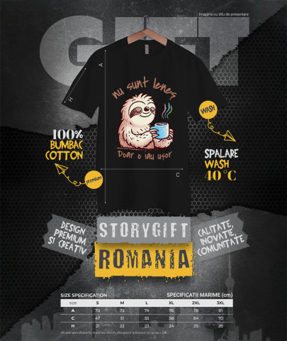 Tricou Femei, Barbati, Copii, Fata, Baiat, Unisex Personalizat Animal Leneș cu Cană de Cafea „Nu Sunt Leneș, Doar O Iau Ușor” - Cadou Amuzant [3]