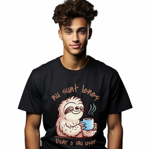 AMUZANTE - Tricou Femei, Barbati, Copii, Fata, Baiat, Unisex Personalizat Animal Leneș cu Cană de Cafea „Nu Sunt Leneș, Doar O Iau Ușor” - Cadou Amuzant