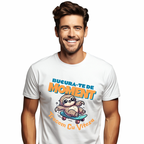 SPORT - Tricou Femei, Barbati, Copii, Fata, Baiat, Unisex Personalizat Animal Leneș Pe Skateboard – Design Amuzant pentru Distracție și Sport