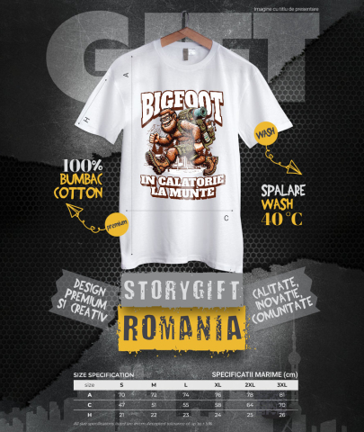 Tricou Femei, Barbati, Copii, Fata, Baiat, Unisex Personalizat "Rucsac Bigfoot pentru Aventură Montană – Călătorie în Natură cu Desene Animate" [3]