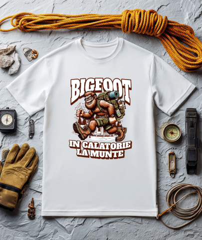Tricou Femei, Barbati, Copii, Fata, Baiat, Unisex Personalizat "Rucsac Bigfoot pentru Aventură Montană – Călătorie în Natură cu Desene Animate" [2]