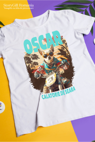 Tricou Barbati cu Animal Pe Motocicleta, Enduro, Motocross, Peronalizata cu Numele si Poza Animalului Tau cu imprimeu pe Fata, 100% Bumbac, Alb, XS [2]