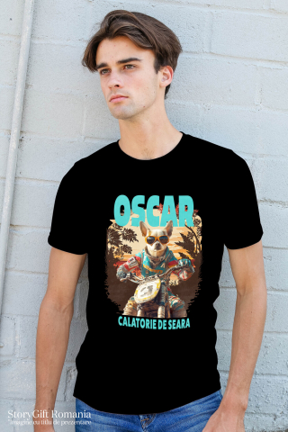 Tricou Barbati cu Animal Pe Motocicleta, Enduro, Motocross, Peronalizata cu Numele si Poza Animalului Tau cu imprimeu pe Fata, 100% Bumbac, Negru, S [1]