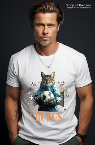 Tricou Barbati cu Animal Portar, Fotbal, Joc de Echipa, Peronalizata cu Numele si Poza Animalului Tau cu imprimeu pe Fata, 100% Bumbac, Alb, XS [1]