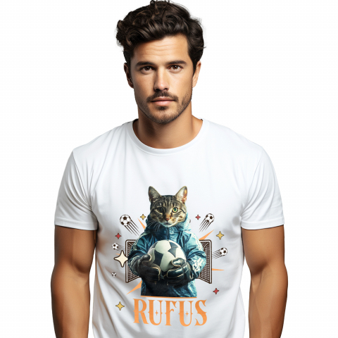 Personalizate cu Animalul Tau - Tricou Barbati cu Animal Portar, Fotbal, Joc de Echipa, Peronalizata cu Numele si Poza Animalului Tau cu imprimeu pe Fata, 100% Bumbac, Alb, XS