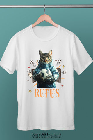 Tricou Barbati cu Animal Portar, Fotbal, Joc de Echipa, Peronalizata cu Numele si Poza Animalului Tau cu imprimeu pe Fata, 100% Bumbac, Alb, XS [2]