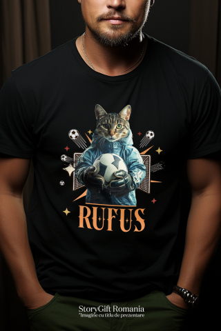 Tricou Barbati cu Animal Portar, Fotbal, Joc de Echipa, Peronalizata cu Numele si Poza Animalului Tau cu imprimeu pe Fata, 100% Bumbac, Negru, XL [1]