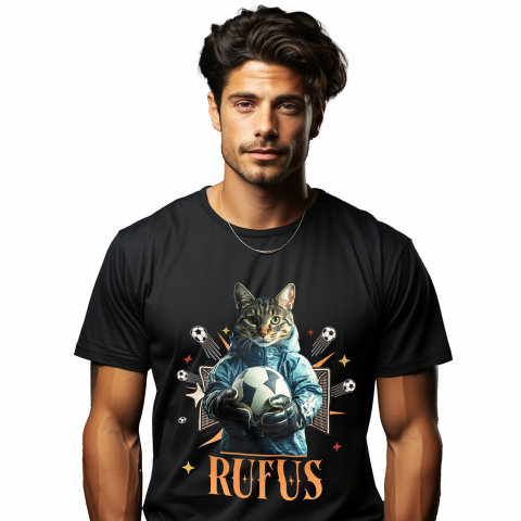 Personalizate cu Animalul Tau - Tricou Barbati cu Animal Portar, Fotbal, Joc de Echipa, Peronalizata cu Numele si Poza Animalului Tau cu imprimeu pe Fata, 100% Bumbac, Negru, XS