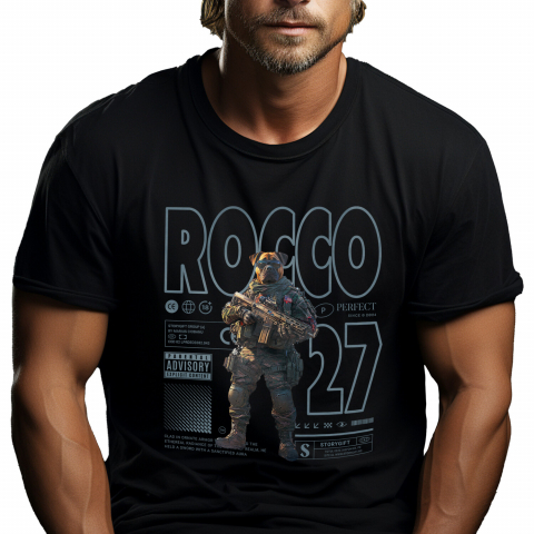 Personalizate cu Animalul Tau - Tricou Barbati cu Animal Soldat in Armata cu Pusca in Mana, Trupele Speciale, Peronalizata cu Numele si Poza Animalului Tau cu imprimeu pe Fata, 100% Bumbac, Negru, XS