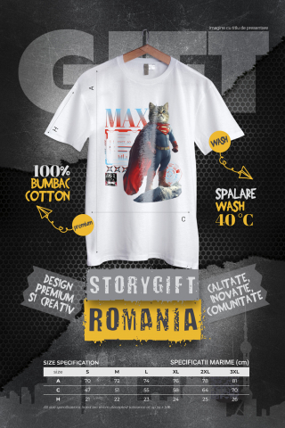 Tricou Barbati cu Animal SuperMan in Varful Muntelui, Power Pose, Peronalizata cu Numele si Poza Animalului Tau cu imprimeu pe Fata, 100% Bumbac, Alb, XS [3]