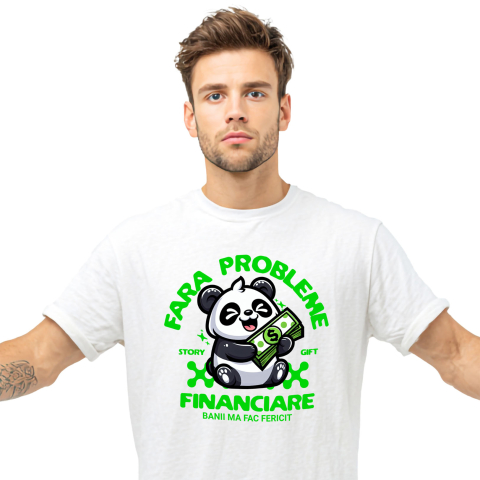 Bani Si Investitii - Tricou Femei, Barbati, Copii, Fata, Baiat, Unisex Personalizat Urs Panda Fericit Cu Bancnote Verzi - Succes, Noroc și Bogăție