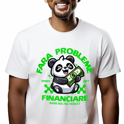 Tricou Femei, Barbati, Copii, Fata, Baiat, Unisex Personalizat Urs Panda Fericit Cu Bancnote Verzi - Succes, Noroc și Bogăție